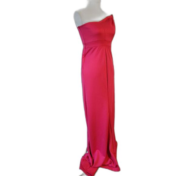 One Shoulder Fuschia Long Sleeve Mermaid Evening Long Dress Sz M - Picture 2 of 7